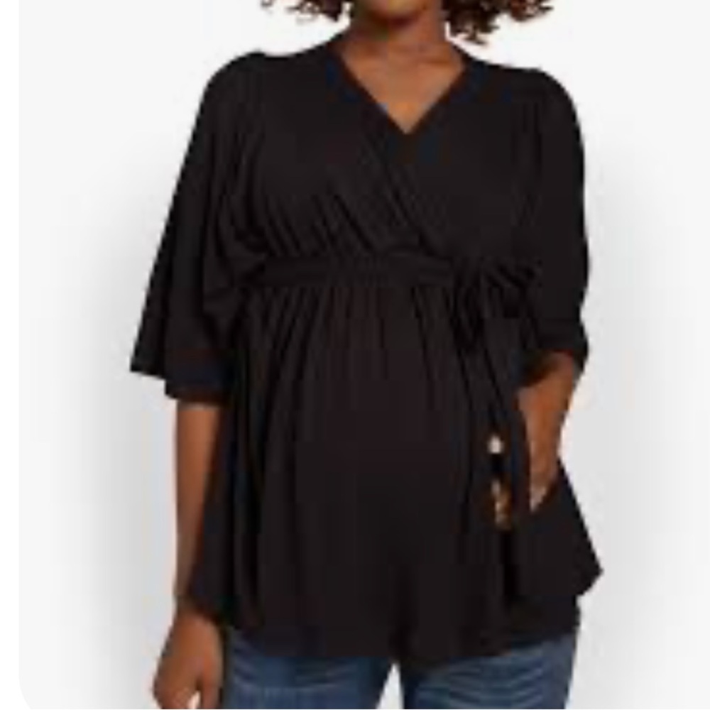 NWOT - New York & Company - Black Maternity Tie-Front Kimono Top